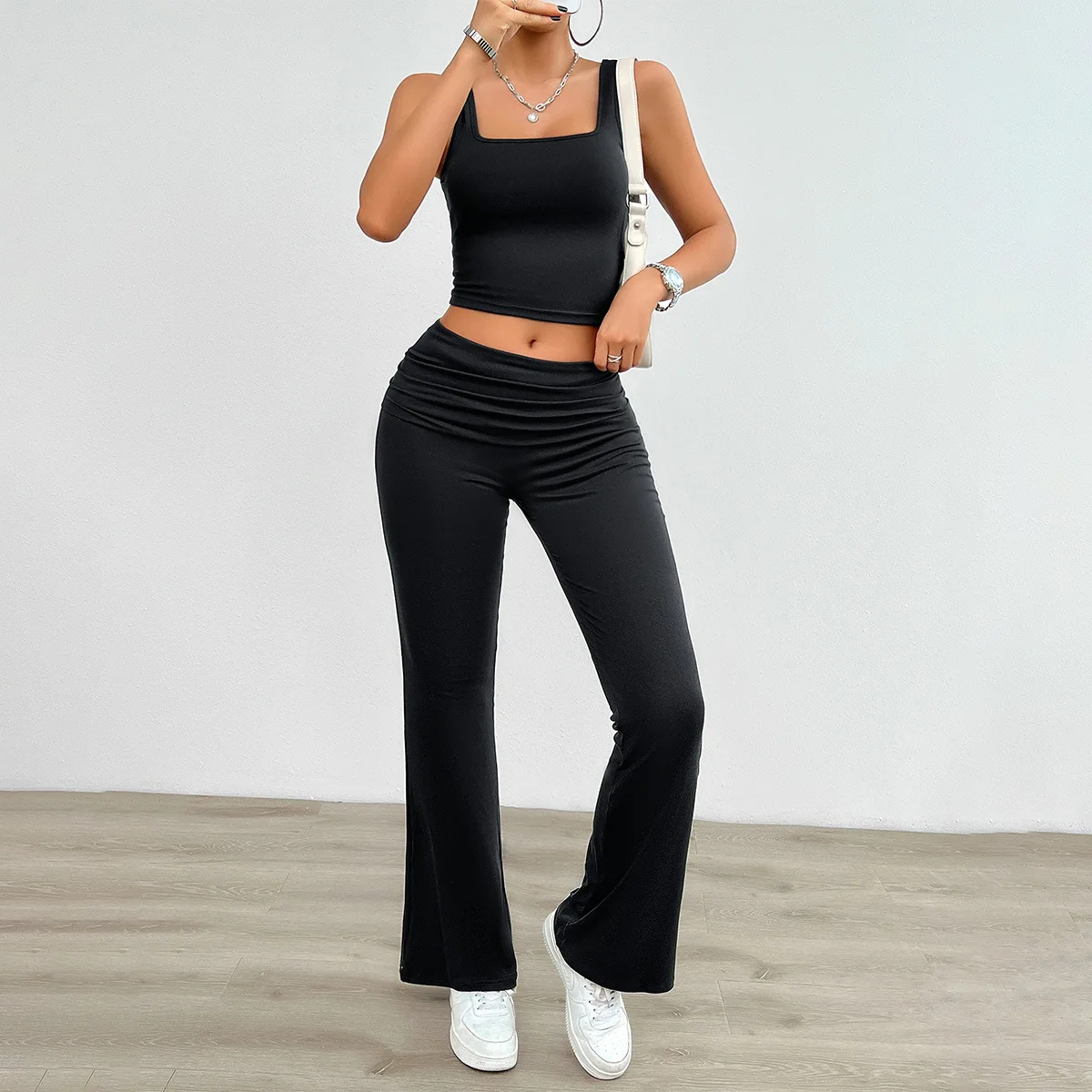 Women's 2024 Spring and Summer Casual Solid Color Vest Tight Suit Two Piece Sets Womens Outifits