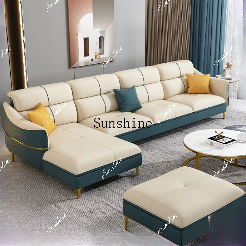 Light luxury small apartment modern simple solid wood first layer cowhide sofa living room combination  FT