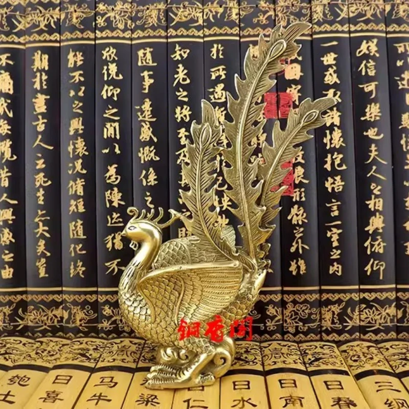 

Бронзовая фигурка птицы вермиллионового цвета, большая медная скульптура Феникса для домашнего декора, традиционная китайская статуэтка для гостиной, предмет искусства и ремесла