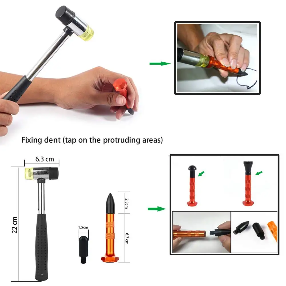 Car Dent Rod Tips Autobody Dent Removal Kit  Hook Tips Slide Hammer Tips Rubber Hammer HAND TOOL