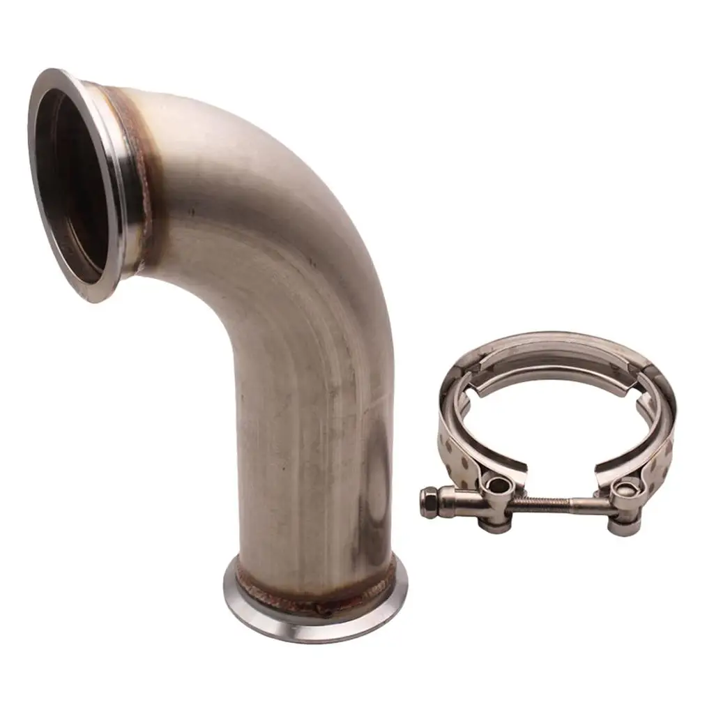 Aço inoxidável V-Band Downpipe, Flange prata com braçadeira, 90 ° Exhaust, 3 \