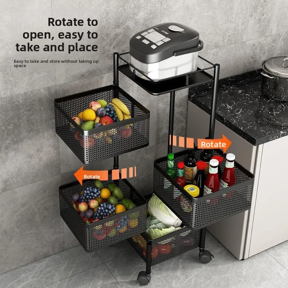 

Вращающаяся кухонная полка для хранения, многослойная тележка для хранения большой емкости, напольная вращающаяся полка для гостиной