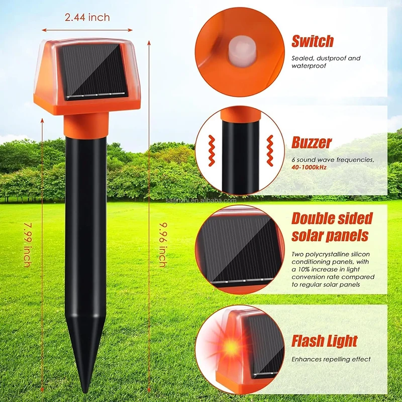 

Outdoor Animal Repeller Automatic Operation based on Light Source Sensing to Drive Away Snakes Moles for Garden Farm Orchard