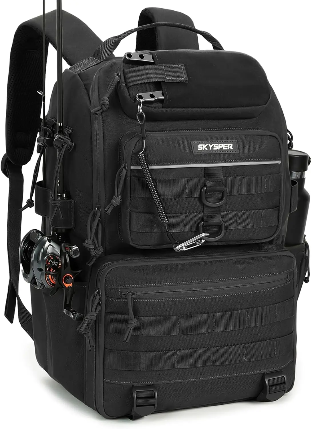 

Tackle Backpack Fishing Bags with Rod Holder, 40L Water-Resistant Tackle Box Storage Bag for Fishing Gear Lures(Black)