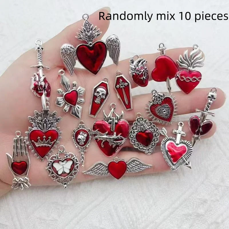 10 pieces of dark gothic style exaggerated heart cross sword pendant DIY handmade bracelet necklace bead accessories material
