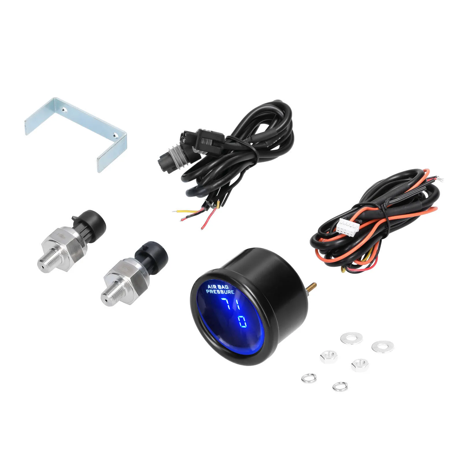 

Dual Display Air Pressure Guage LED Digital Air Suspension Gauge 0-220PSI with 2pcs 1/8NPT Sensors Air Pressure Gauge ABS +Steel