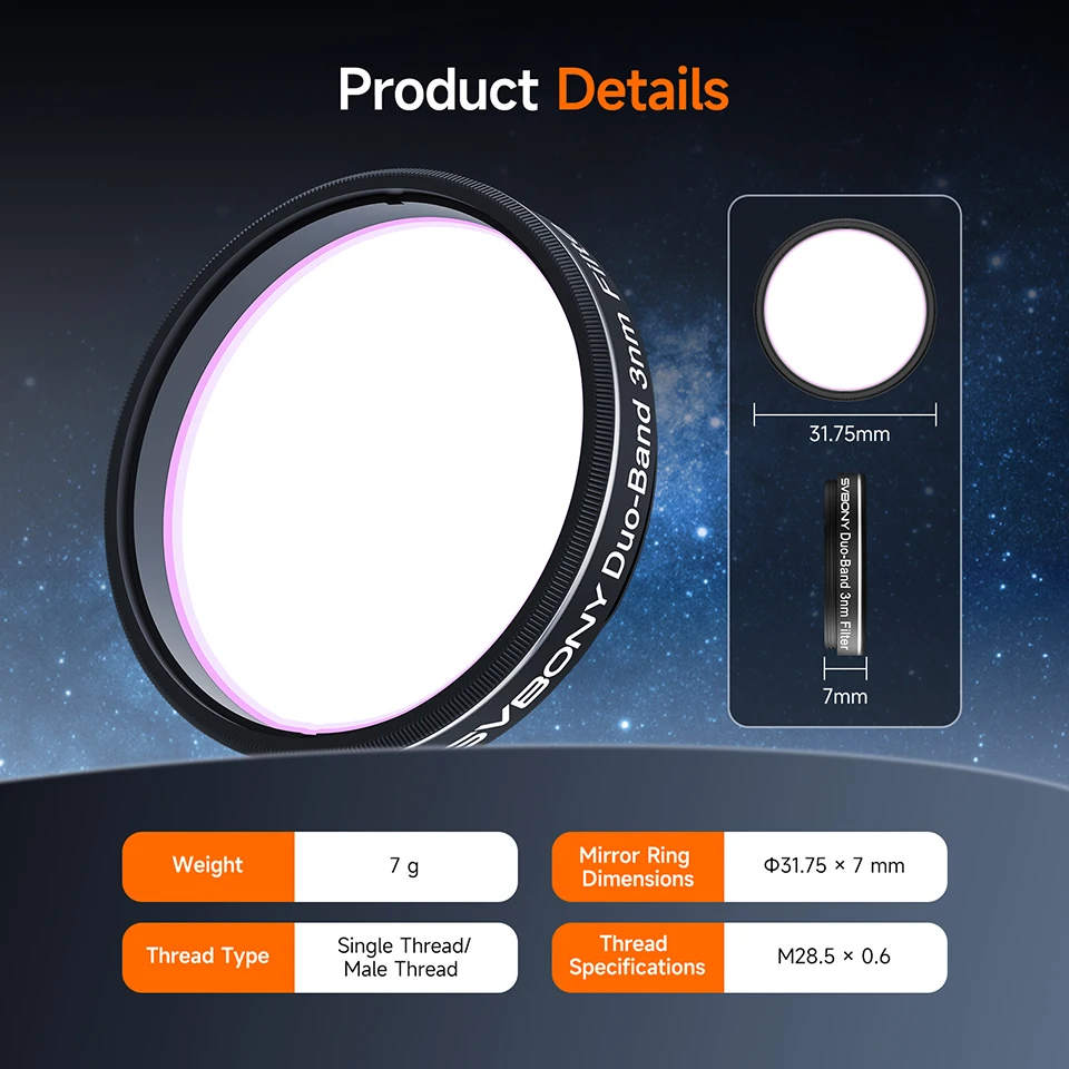 Svbony SV220 Teleskopfilter, H-Alpha und OIII, 3 nm Dualband 1,25 Zoll/2 Zoll Nebelfilter für Astrofotografie – Detail 20