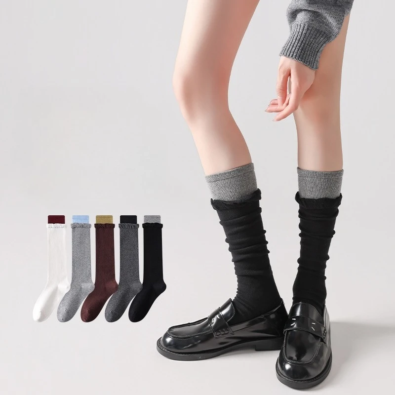Women's Autumn New Contrasting Colors Trendy Calf Socks Stacking Socks Sweat Absorbent Non Slip Long Socks For Casual Daily