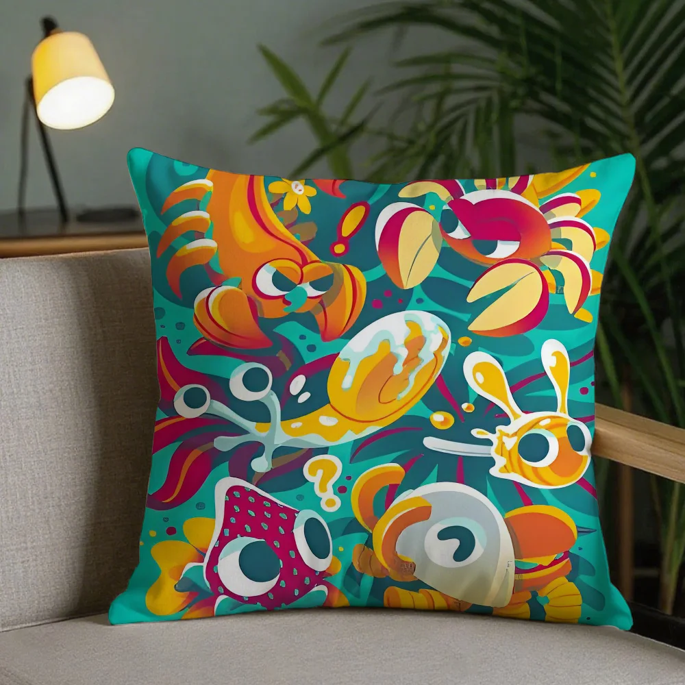 Cute Bugsnax Pillow Case Square Pillowcase Double-Sided Printing Short Plush Sofa Cushion Bedroom Cover