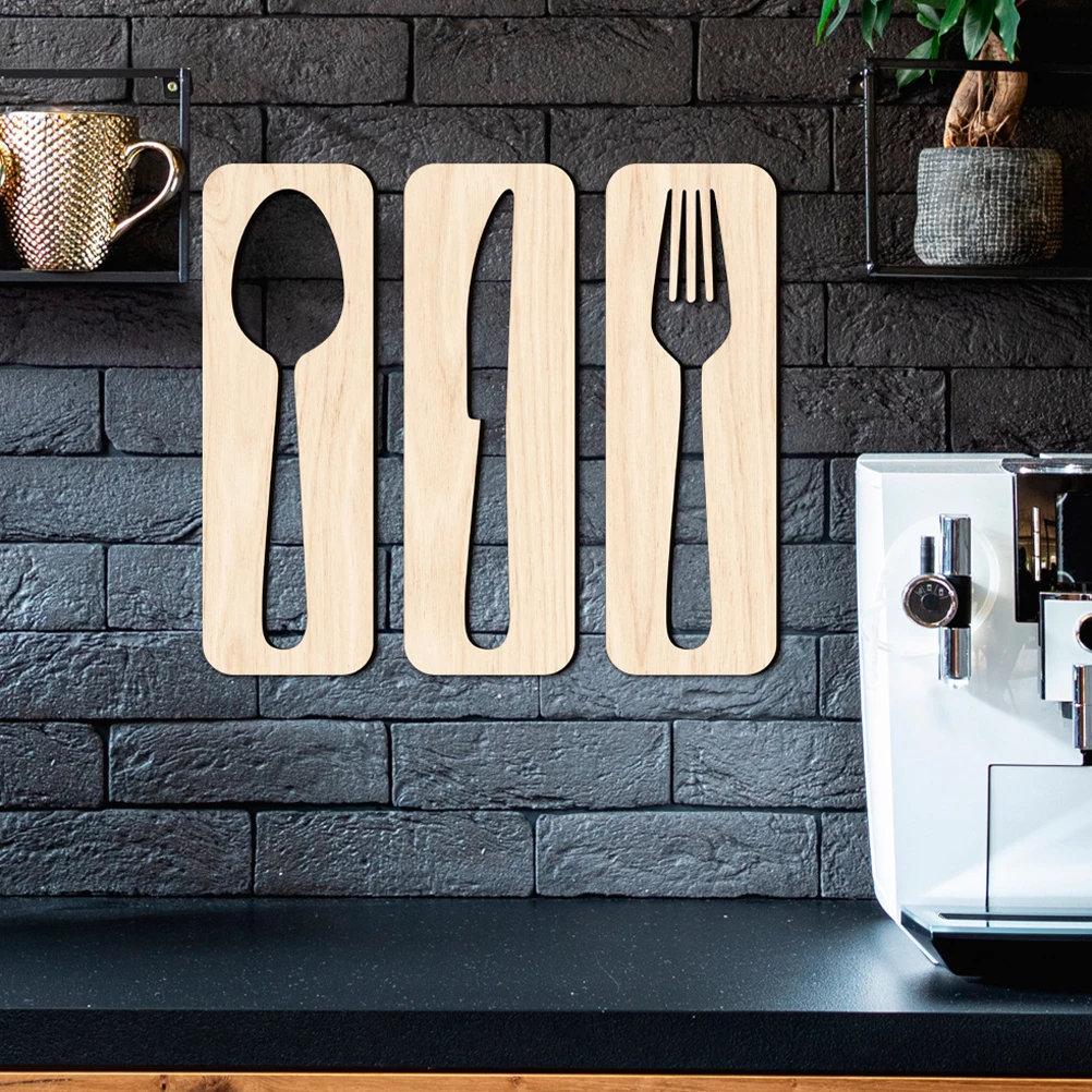 

1 set 1 Set Of Wooden Cutlery Rustic Spoon Fork Sign Kitchen Farmhouse Dining Room Sturdy Durable Accent For Home Restaurant Art