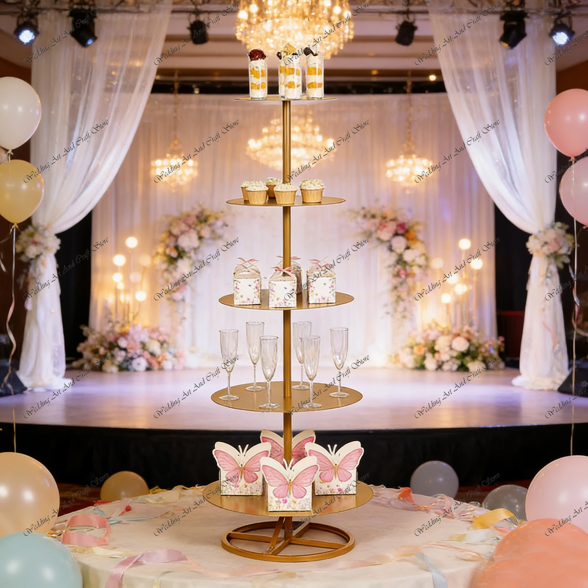 4pcs f30 Metal Wedding Cake Display Stand Tabletop Tea Cup Display Stand Trapezoidal Stepped Combination Display Stand ivy884