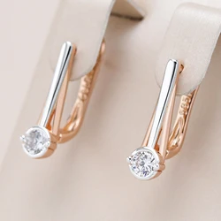 Kinel Hot Bride Wedding Drop Earring For Women Luxury 585 Rose Gold Silver Color Mix Natural Zircon Slim Design Daily Jewelry