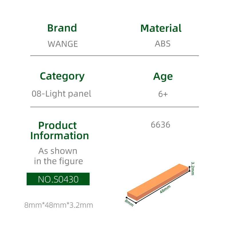 Wange 6636 100g/121 Uds. Panel de luz 1x6, bloque de construcción, accesorios Moc compatibles con ladrillo DIY, juguete para niños, ladrillo de construcción