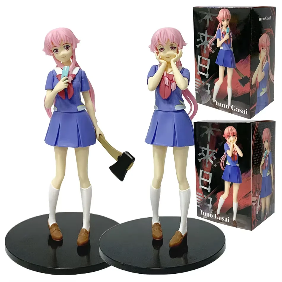 Hot 17cm Future Diary Mirai Nikki Gasai Yuno Anime Uniform Dress Standing Posture Action Figure Model Desktop Toy