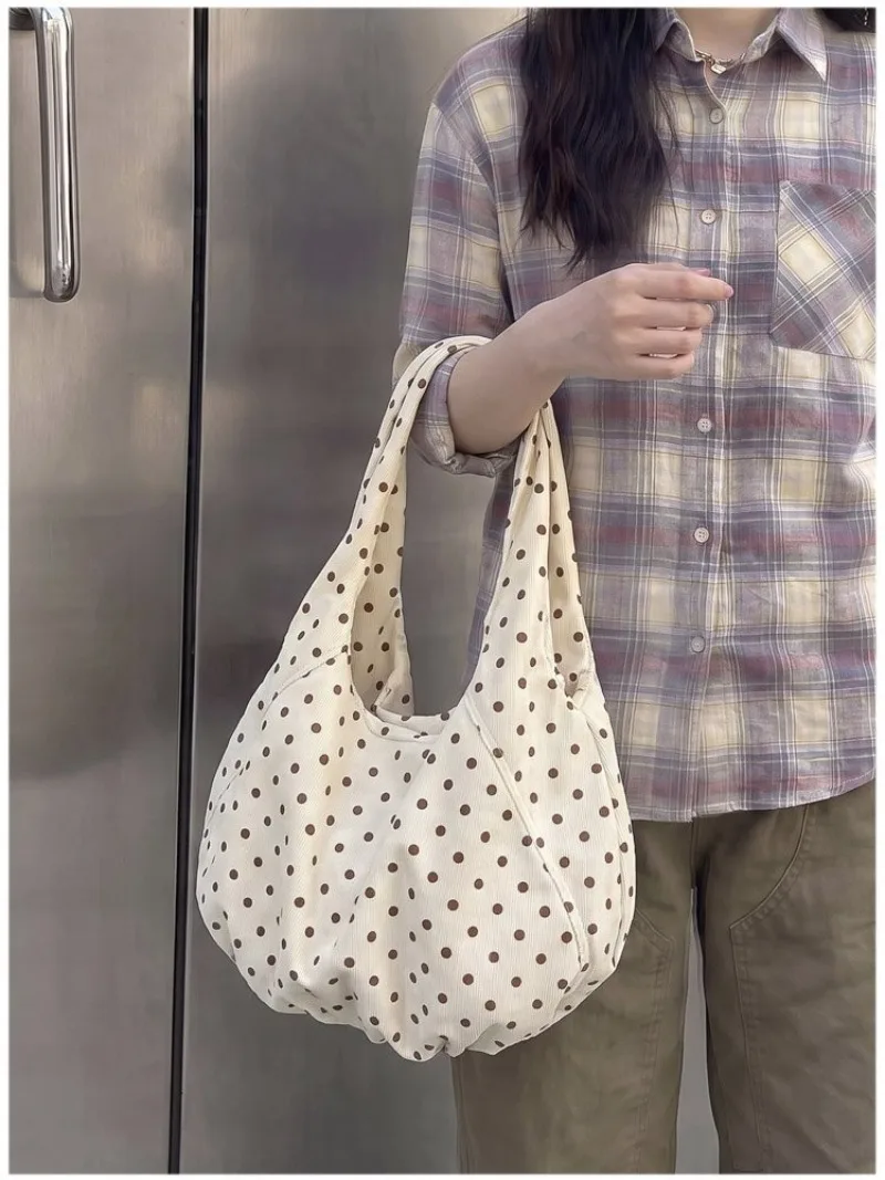 CEEKAY Canvas-Tasche mit Polka-Dot-Muster, Hobo-Stil, breiter Träger, geraffte Falten, vielseitig einsetzbar, für den täglichen Gebrauch, Freizeit, große Kapazität, Damenhandtasche. – Detail 30