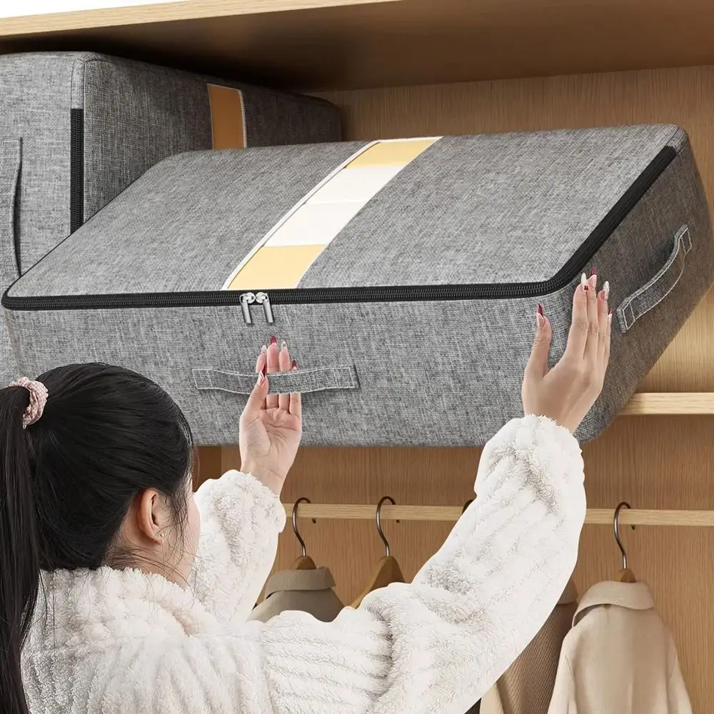 Non-woven Fabric Under Bed Storage Bag Large Capacity Folding Quilt Storage Bag with Zipper Space Saving Clothing Storage Bag