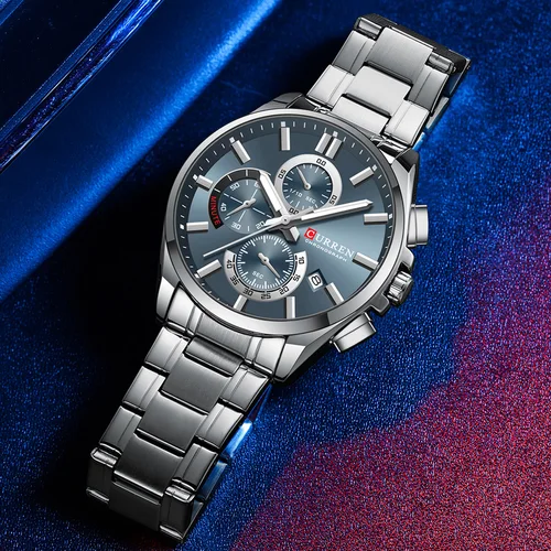 Imagen 2 del producto Relojes CURREN con cronógrafo de acero inoxidable para hombre con manecillas luminosas, subesferas triples, reloj de pulsera de cuarzo con diseño de moda y fecha automática