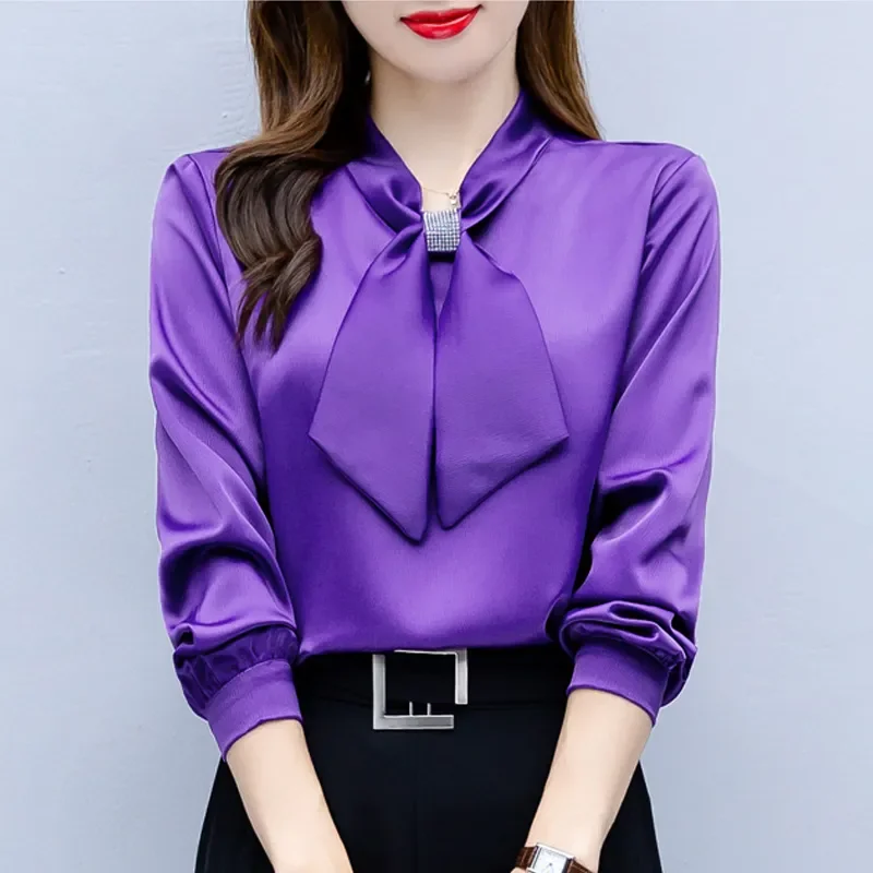 2023 Long Sleeve Blouse Women Bow Collar Chiffon Blouse Shirt Tops Women Blouses Shirts Blusa Camisas