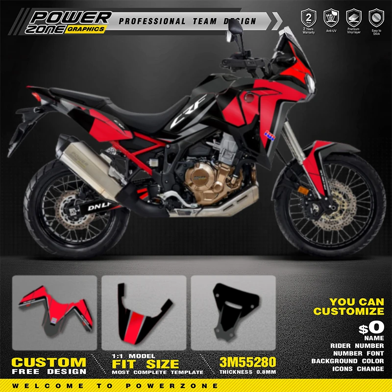 PowerZone Custom Team Graphics Backgrounds Decals Stickers Kit For Honda AFRICA TWIN CRF 1100L 2020 2021 2022 002