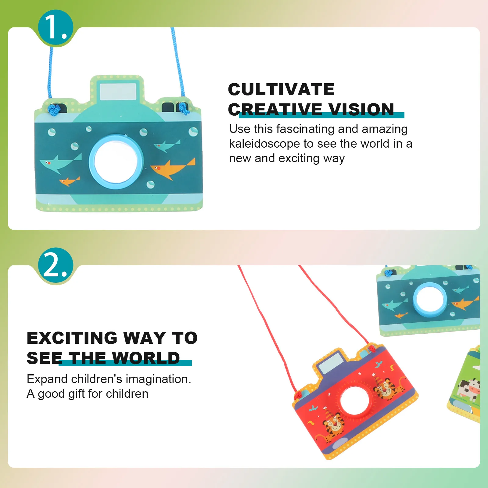 3Pcs Kaleidoscope Portable Cartoon Camera Multi Prism Creative Educational Early Learning Kids Amazing Colorful Random Patterns