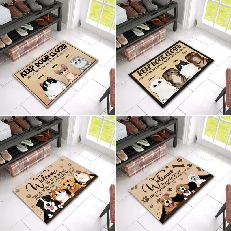 

Cartoon Cat Dog Printed Welcome Mat Non Slip Kitchen Rug Home Room Decor Floor Doormat Washable Porch Bathroom Entrance Carpets