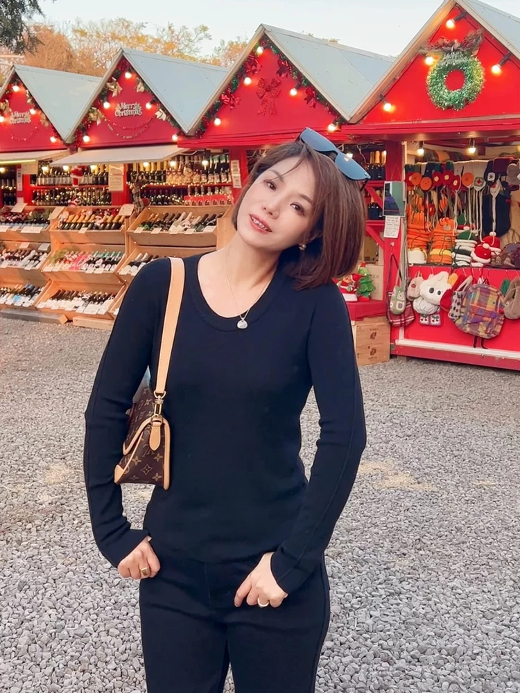 

Yanling Women's Slim Fit round Ne Knitwear Camere Wool Base irt Winter New Sle Y285 Comfortable Casual Long Sve