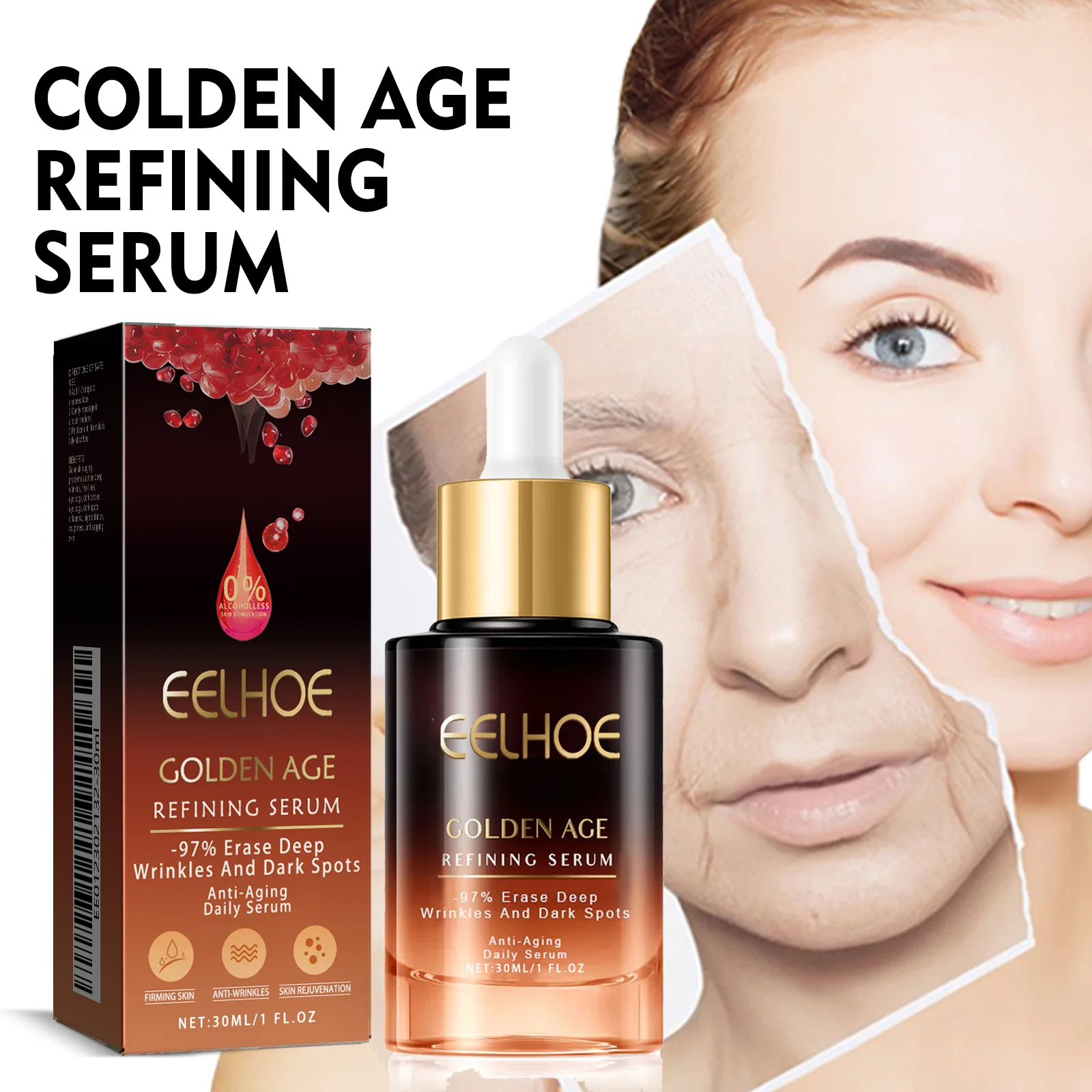 EELHOE 30ml Golden Age Essence Desalinizes Fine lines,Tightens skin,Hydrates, Moisturizes and Moisturizes Face Essence