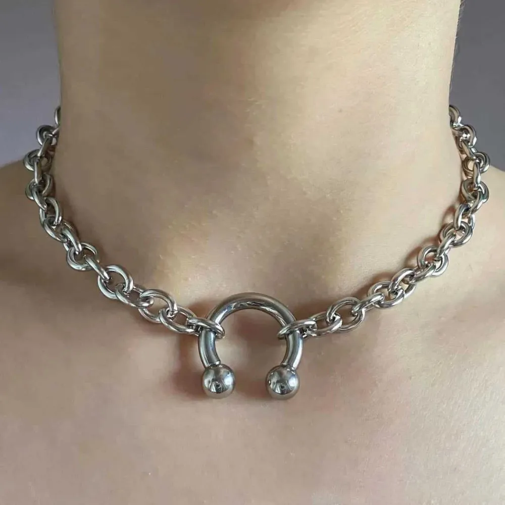 Fashion Punk Nose Clip Necklace Retro Gothic Choker Necklace Thick Round Ring Geometric Chain Rivet Necklace Gifts image 5