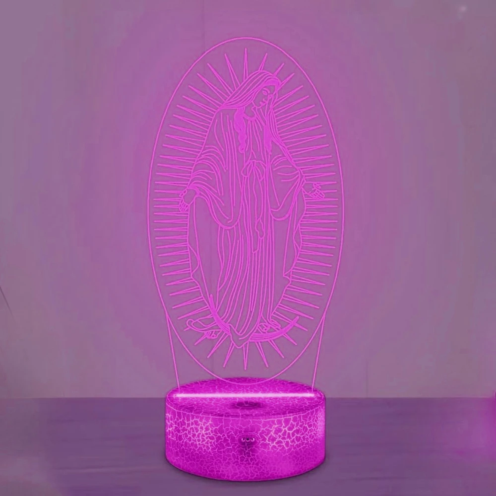 Virgin Mary Night Light Catholic 3D lllusion Lamp Color Changing Religions Gift on Birthday Christmas for Believers Mom Women