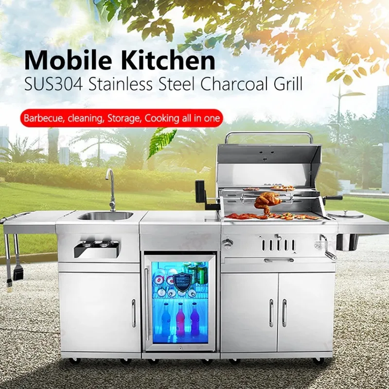 Outdoor Charcoal Bbq Grill with Chiller and Sink Stainless Steel 304 Barbecue Grill Bbq Stove Outdoor Stainless Steel Bbq Grill