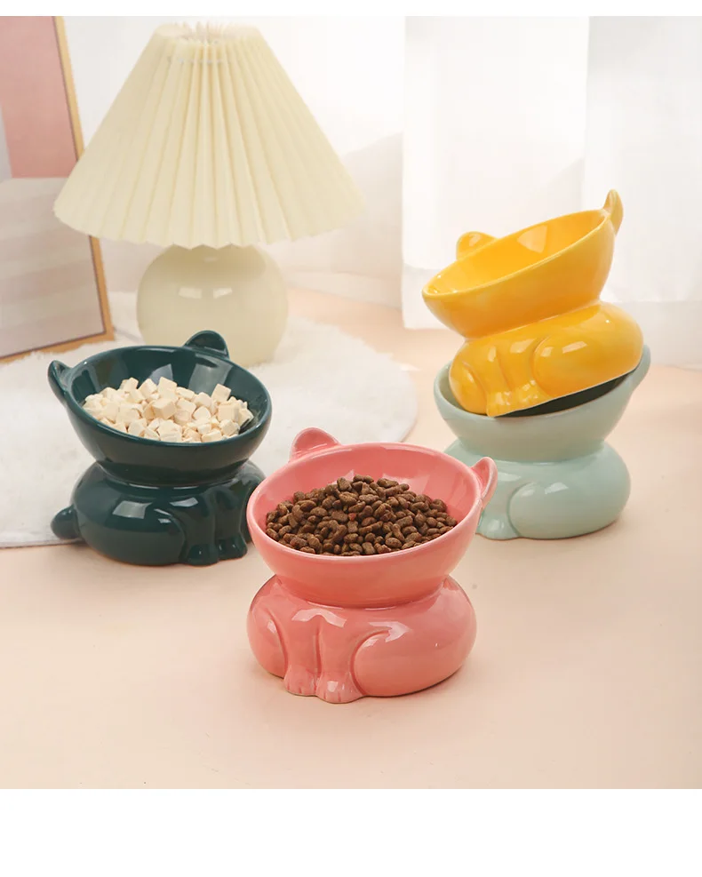 Ceramic Cat Bowl Cat Ear Cat Food Bowl High Footed Water Bowl