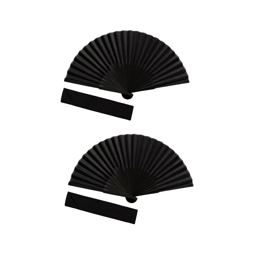 

2Sets Black Silk Fan Classic Chinese Style Handheld Foldable Fans for Women Dancing Performance Stage Show Accessory