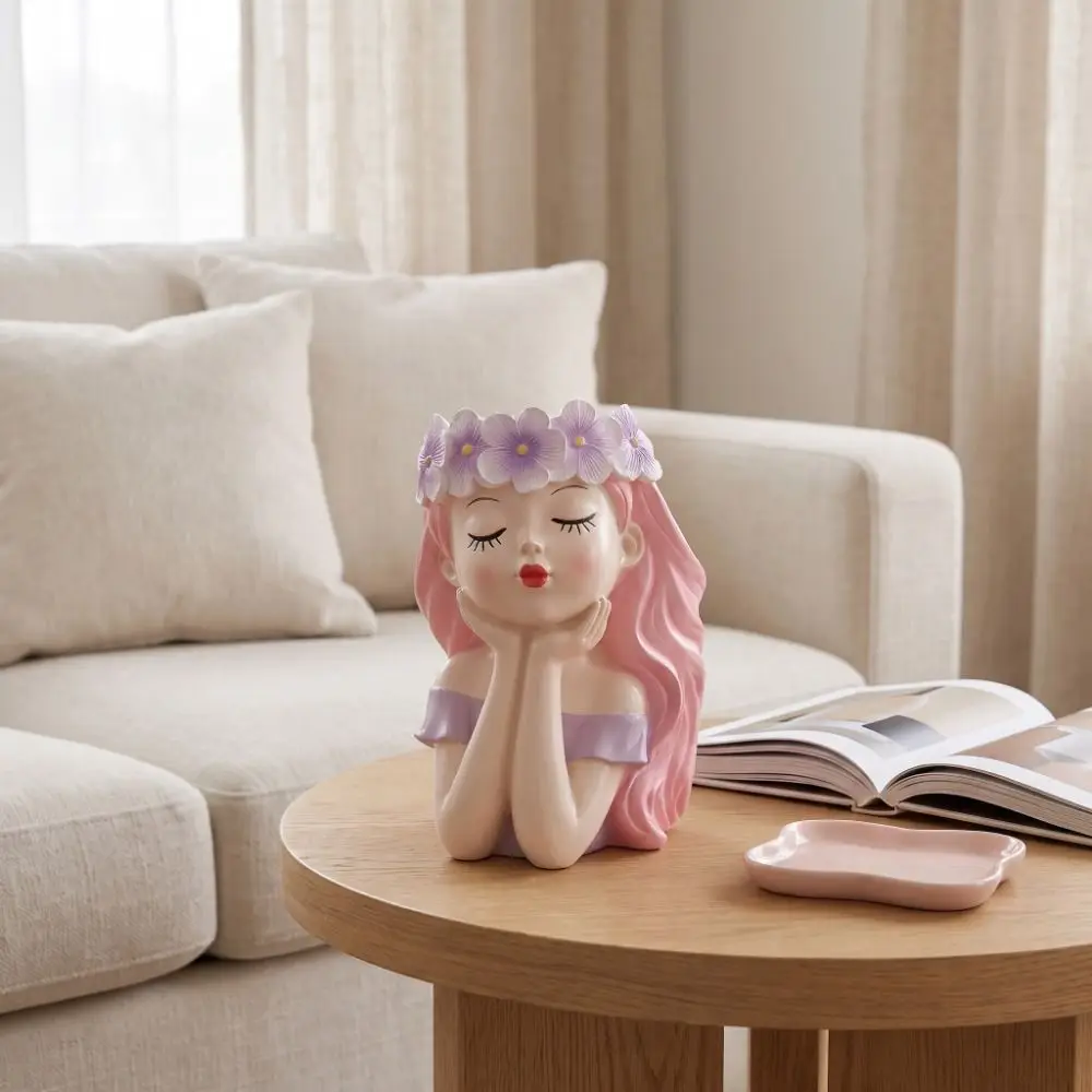 Desk Ornaments Resin Girl Shape Planter Decoration Pen Holder Flower Pot Vase Desktop Storage Fairy Flowerpot Home Decor