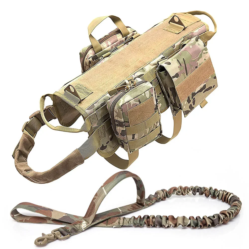 Tactical Camouflage Big Dog Harness and Leash Set for Dogs, Pet, German Shepherd, K9 Malinois, Training Vest