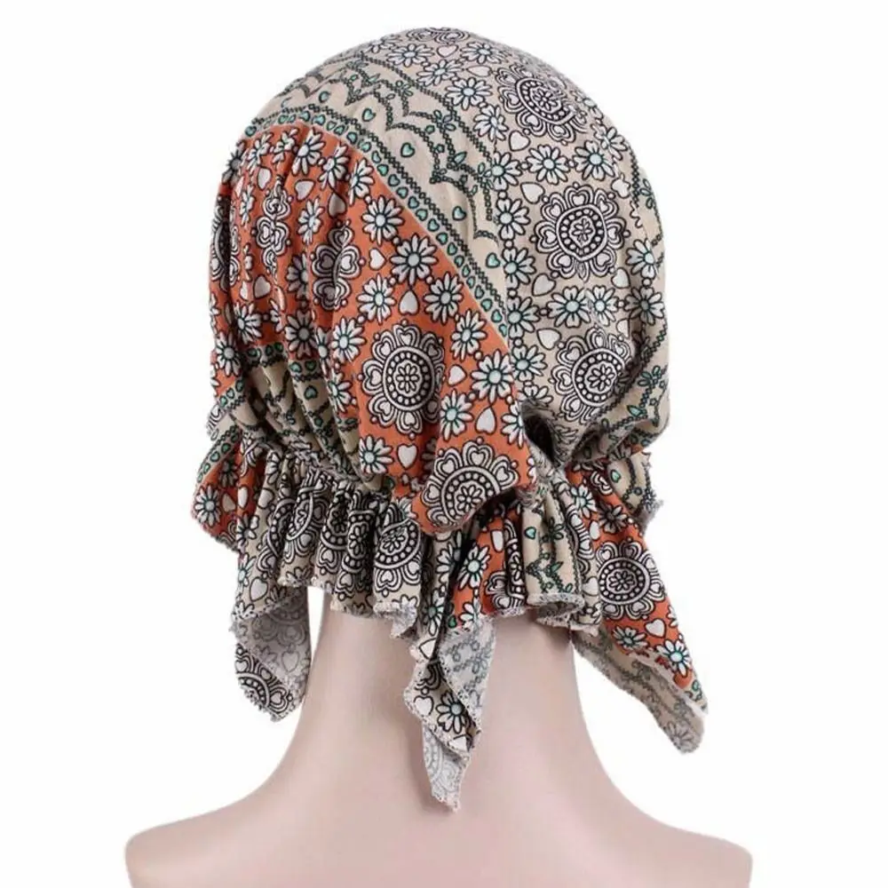 Tube Men Women Sleep Caps Fashion Casual Cotton Hat Bandana Women National Wind Floral Print Turban Chemotherapy Hat