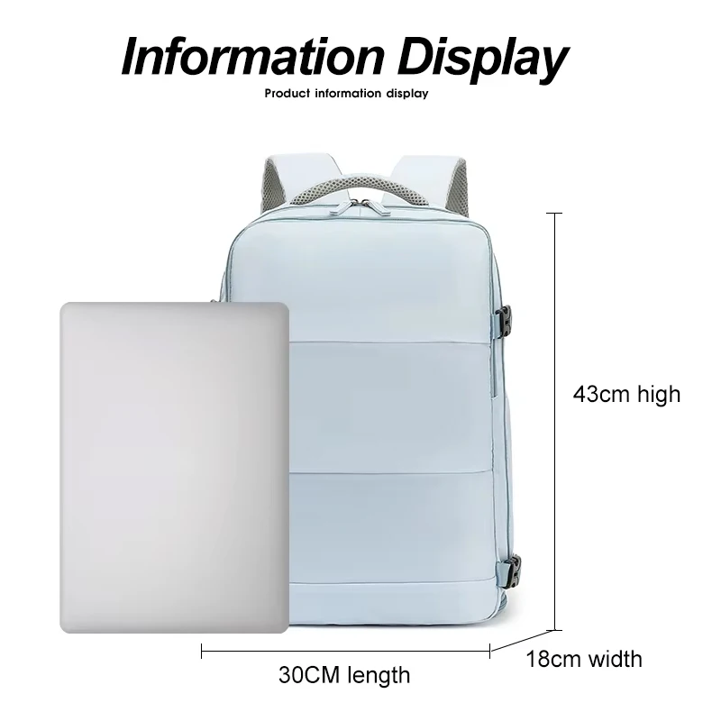 40x30x20 Large Capacity Airplane Travel Backpack, USB Port Laptop Schoolbag with Shoe Bag, Breathable Daypack for Men Women