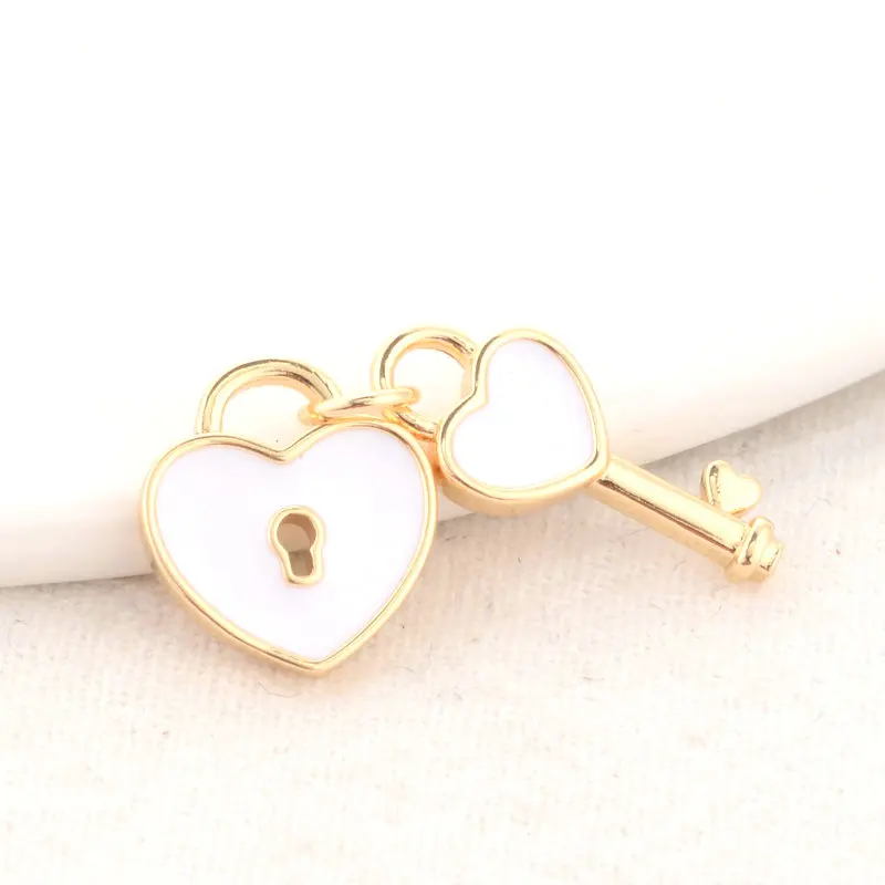 12*13MM 14K Gold Color Brass Love and Key Charms Pendants Jewelry Making Supplies Diy Necklace Bracelet Findings Accessories