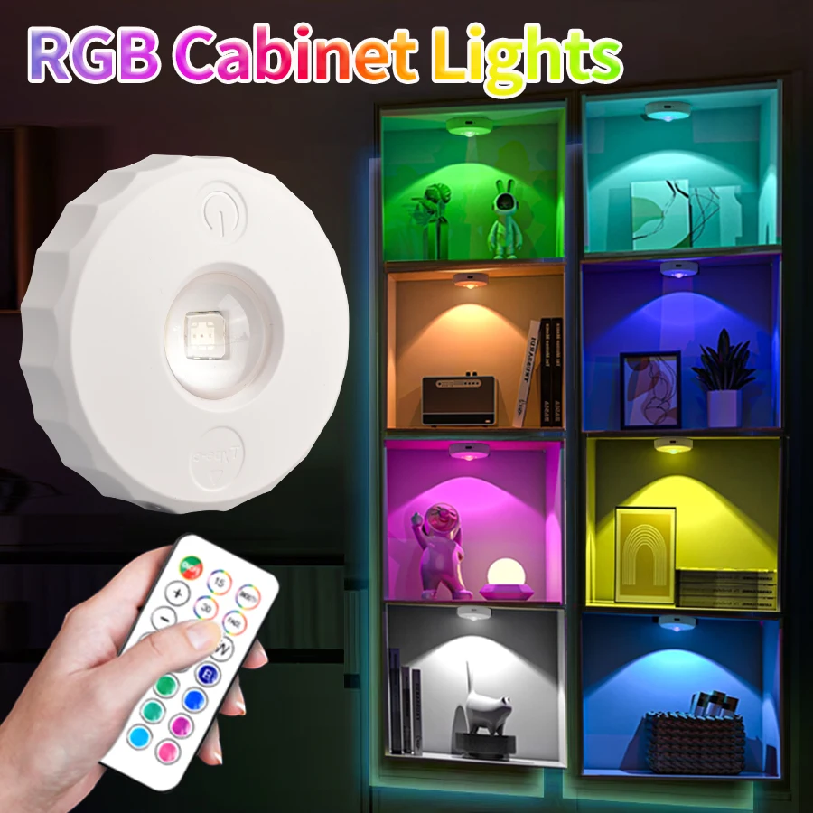 LED Cabinet Light RGB Remote Control Rechargeable Wireless Night Lamp Dimmable for Kitchen Display Shelf Closet Bedroom Wardrobe