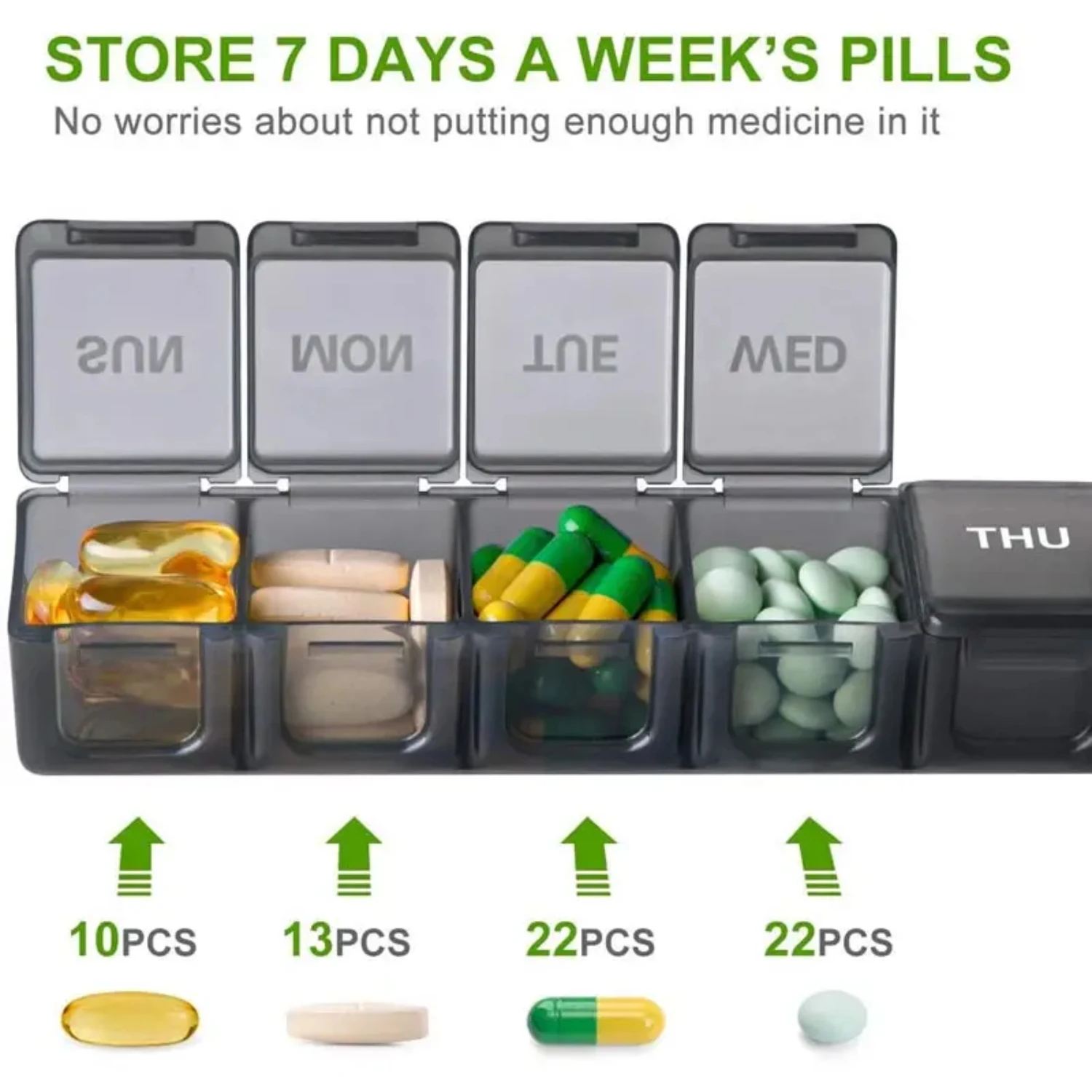 Portable Weekly Pill Box for Vitamins, Fish Oils or Supplements - Convenient Pill Organizer and Case to Keep Your Medication Saf