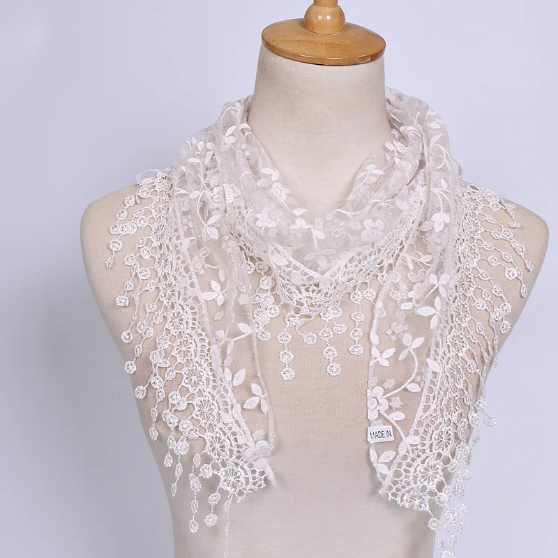 Women Triangle Veil  Floral with Tassel Lace Knit Triangle Mantilla Scarf Veil Printed Shawl Women Neck Wrap Scarves