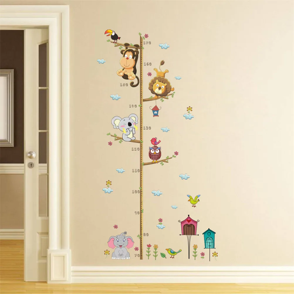 Lovely Animals On Tree Branch Growth Chart Wall Sticker Children Height Measure Kids Room Decoration Mural Art Diy Home Decals