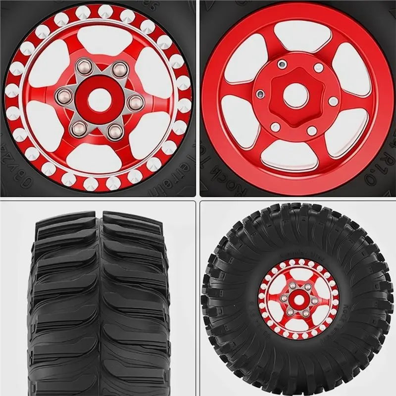 FBIL-1.0 Inch Beadlock Wheel And Rubber Tires For 1/18 Traxxas TRX4M For 1/24 Axial SCX24 RC Cralwer Upgrade Parts Titanium