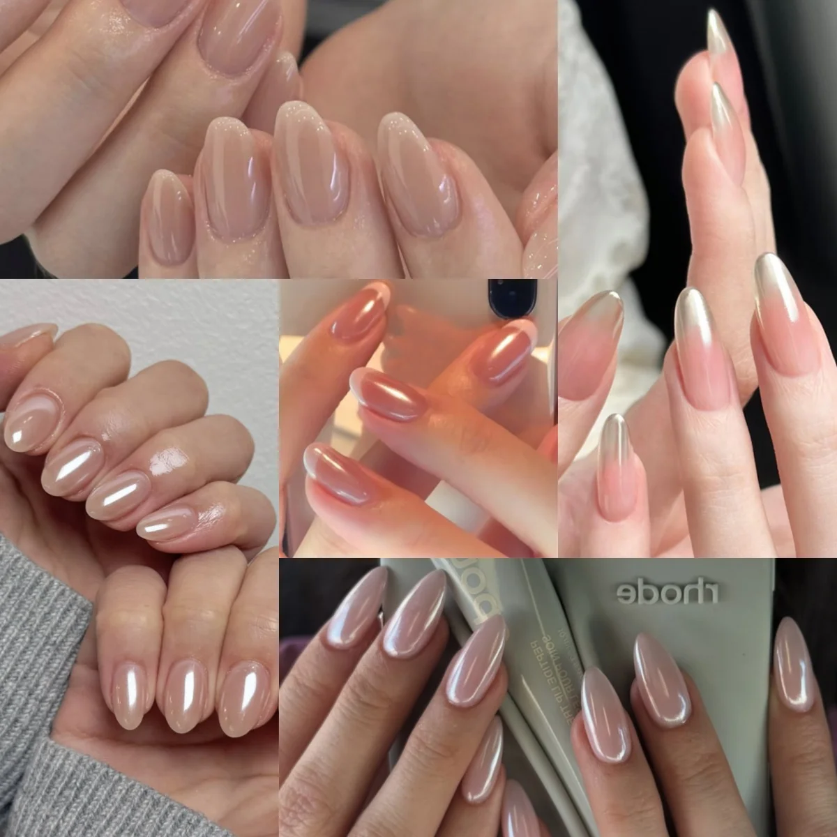 

French White Arc Aurora Glitter Powder Cat Eye Chic Long Pointed Almond Fake Nail Detachable Finished False Nails Press on Nails