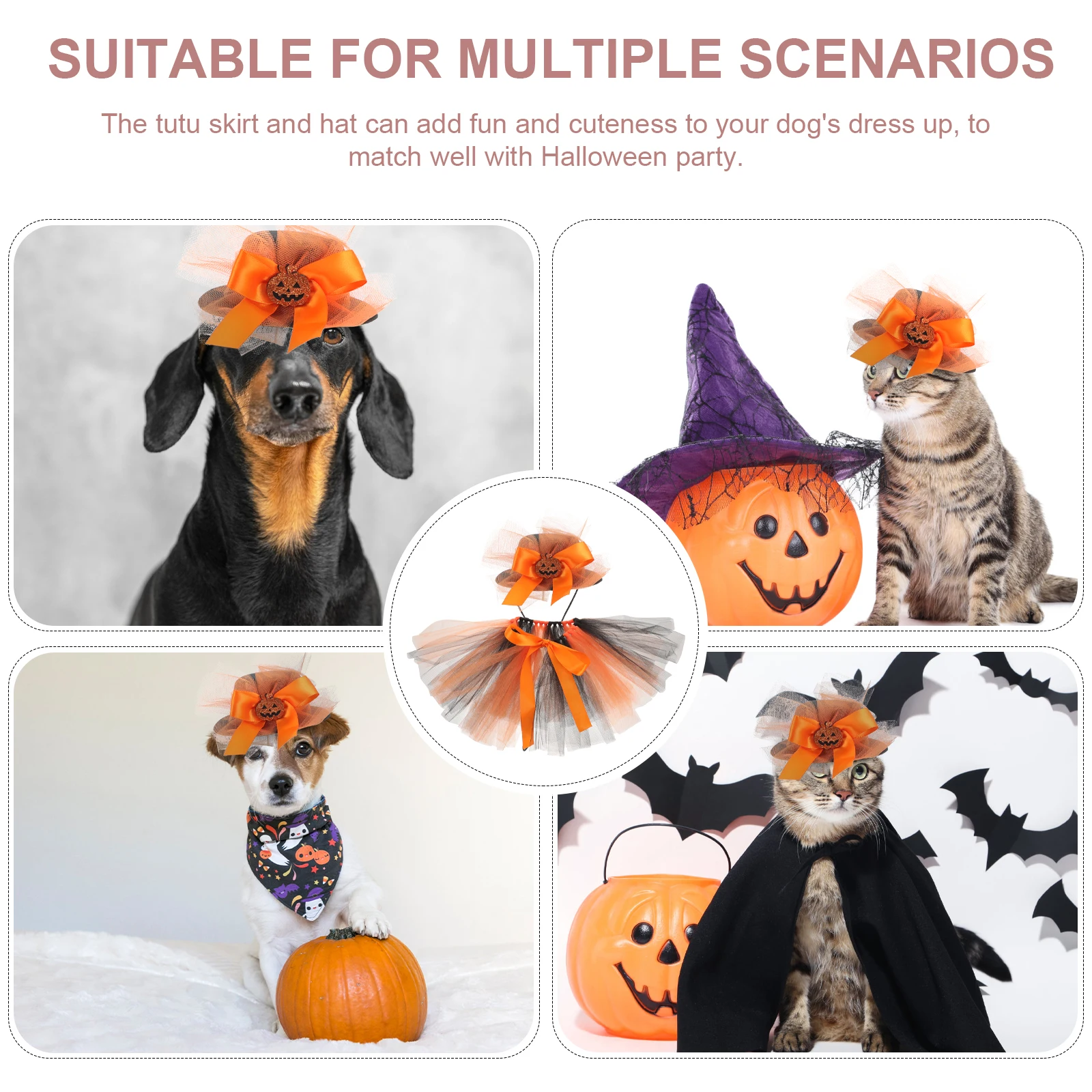 

1 set Halloween Pet Costume Dog Cosplay ange Tutu Skirt Hat Set Cute Puppy Cat Dress Breathable Mesh Stylish Party Outfit Pet