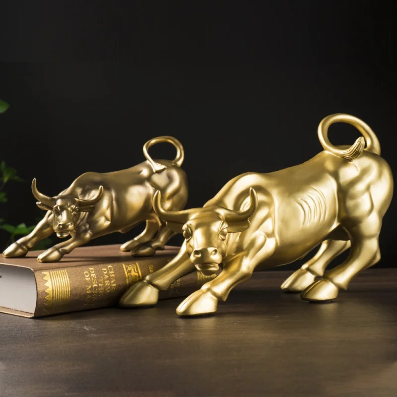 

Golden Wall Street Bull Sculpture - Resin Stock Market Mascot, Office Desk Decor & Home Interior Modern Art Ornament