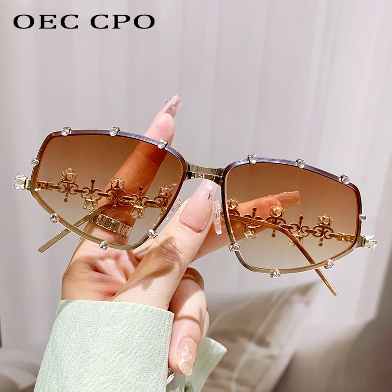 Diamonds Square Fashion Sunglasses Women 2024 Vintage Shades UV400 Luxury Rhinestones Sun Glasses Female Punk Big Men Eyewear