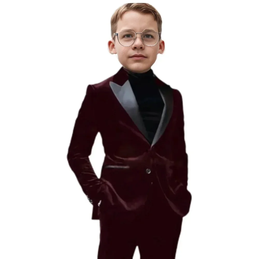 

Suit Boy Wedding Photography Velvet Jacket Long Pants 2-Piece Set Single Breasted Sports Jacket Children's Formal Party