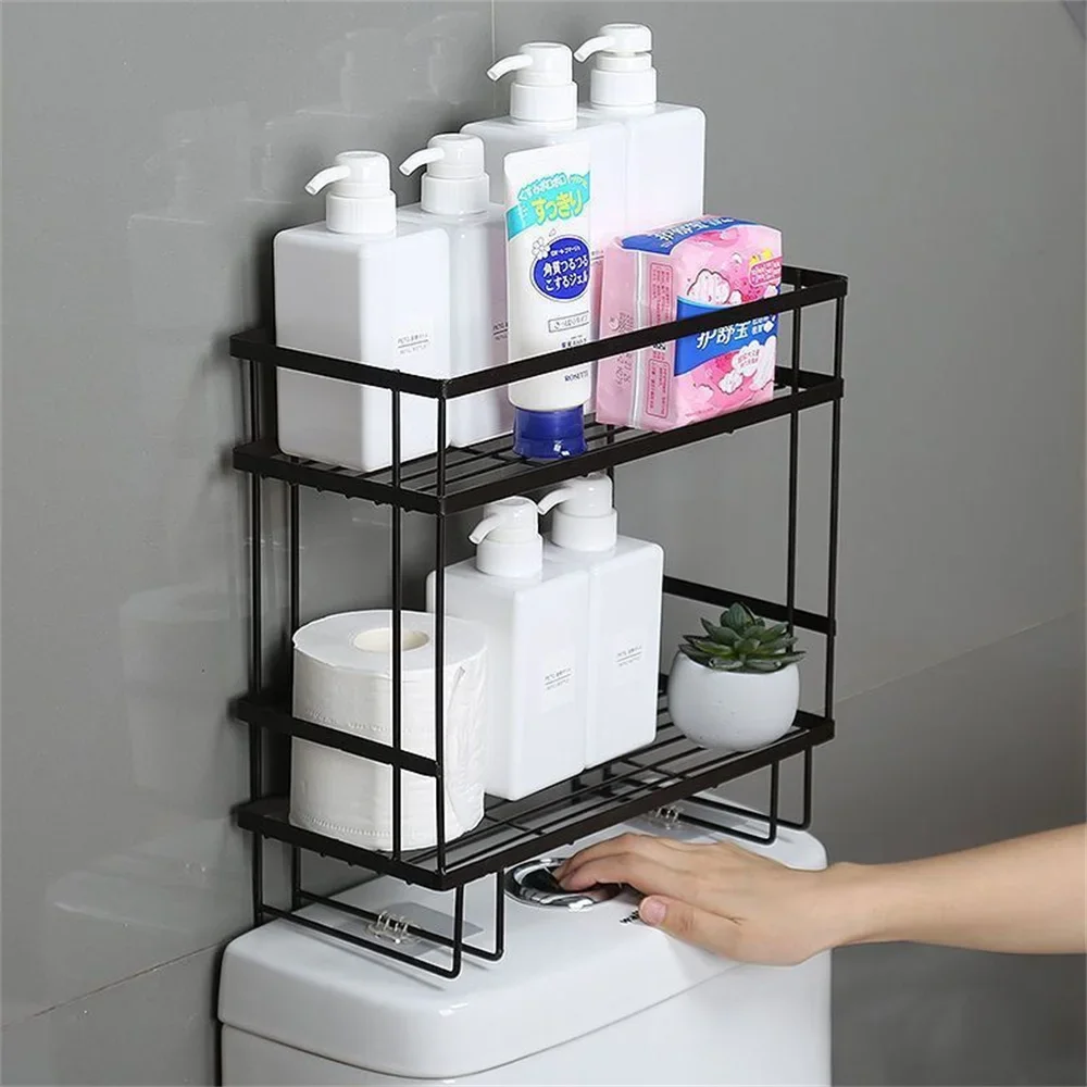 

1pc Bathroom single and double layer toilet tissue rack, multifunctional bathroom storage rack without drilling, bathroom shelf