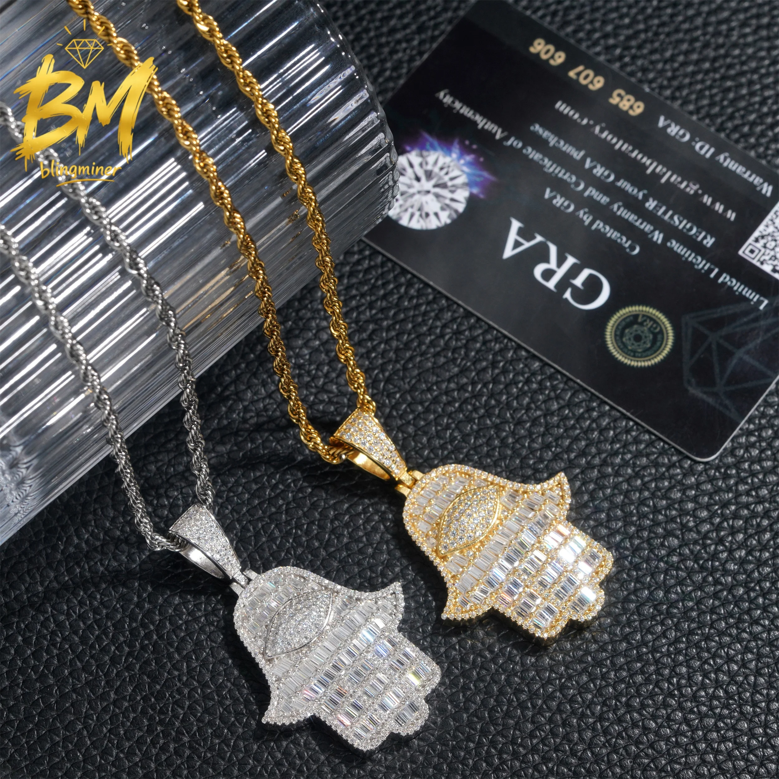 Кулон Blingminer Iced Out Fine Hamsa VVS из муассанита для мужчин и женщин, серебро S925, ювелирные изделия, проходят проверку на подлинность бриллиантов, сертификат GRA.