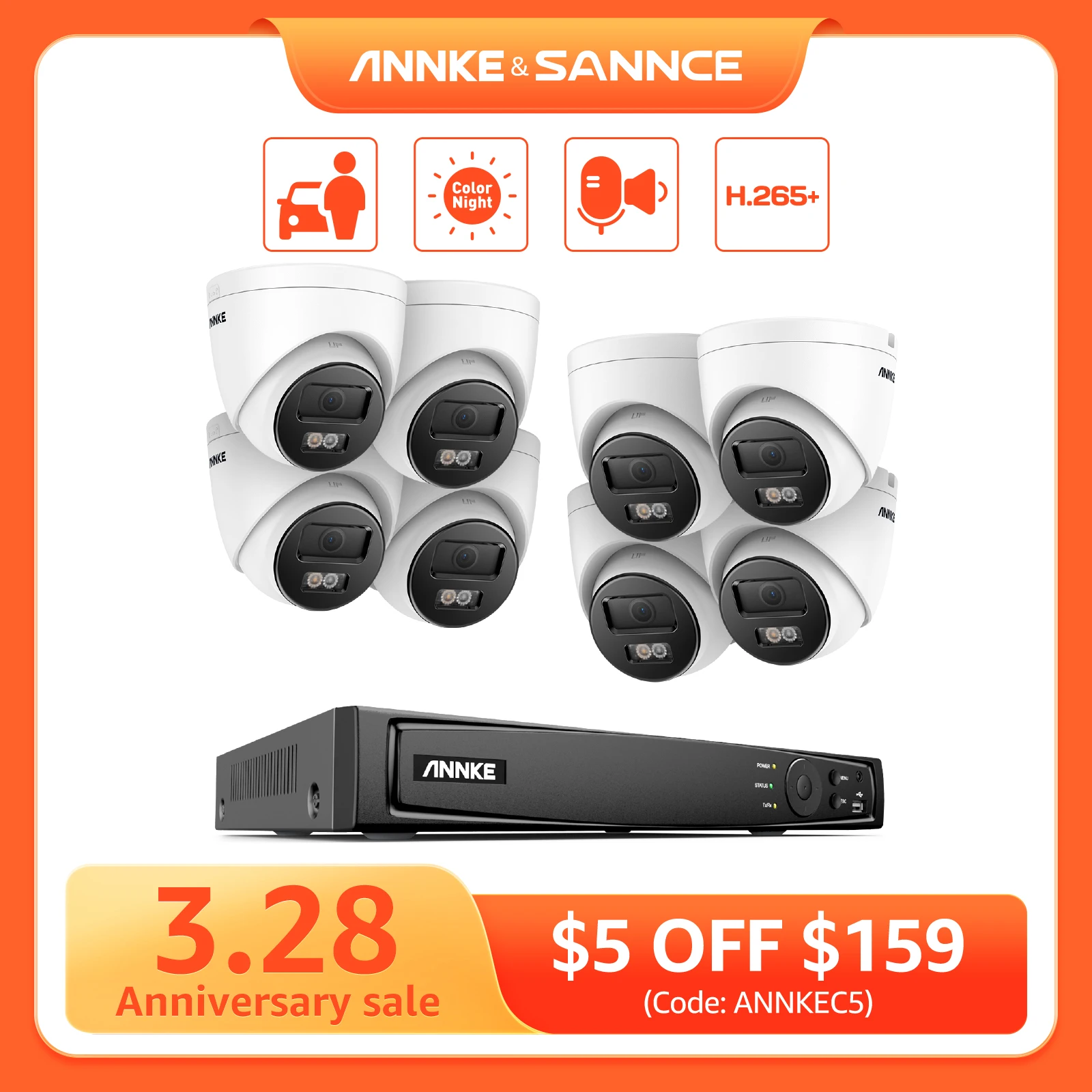 Annke H.265+ 4K Smart Dual Light POE Camera System 4MM Lens Human Vehicle Detection IP67 Security Protection Video Surveillance